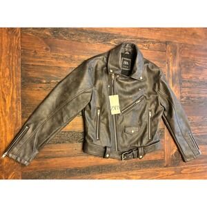 Zara Charcoal Leather Motorcycle Jacket, NWT, Size Medium